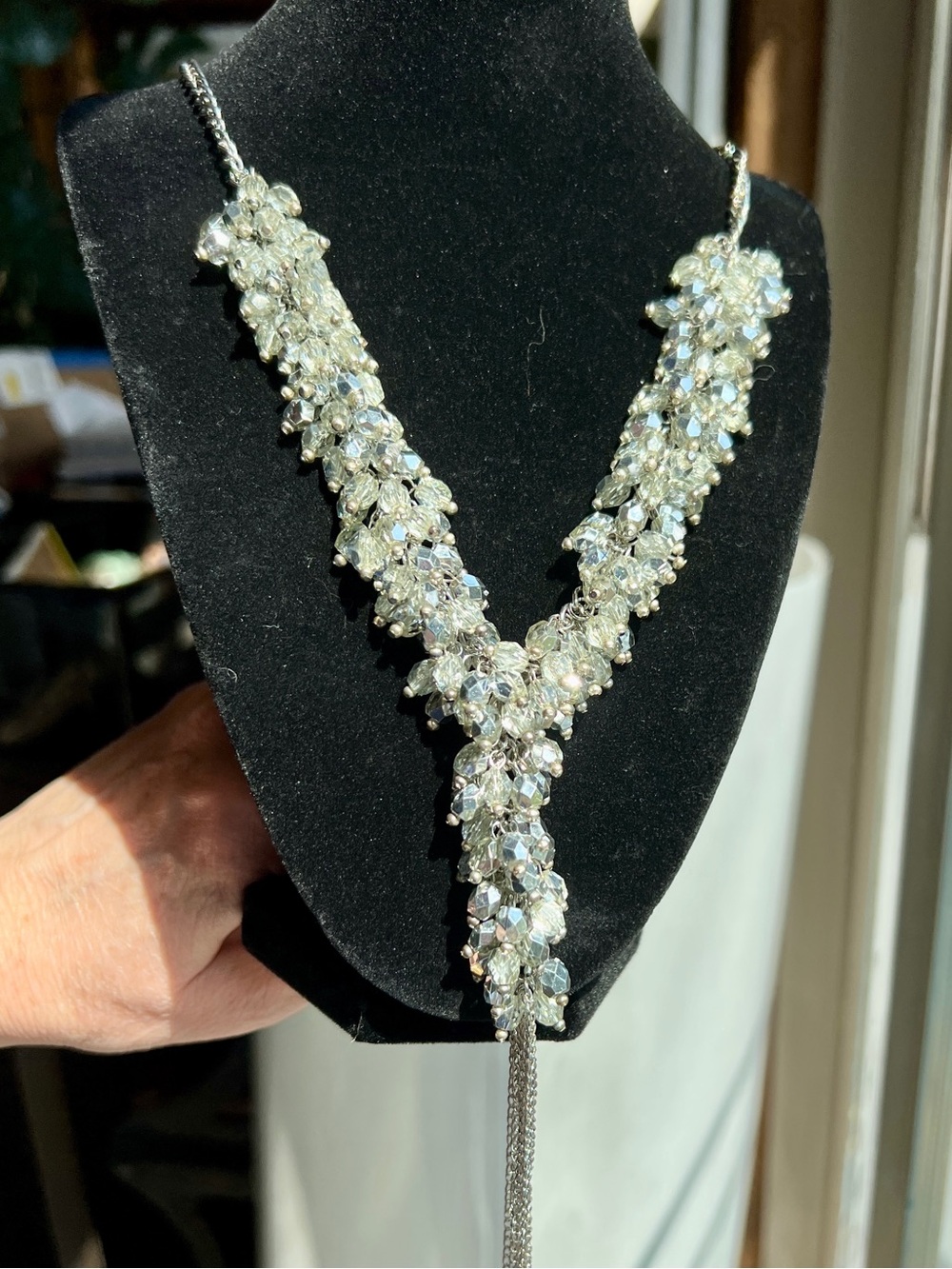 Crystal Cluster Y-Necklace in Clear/Silver